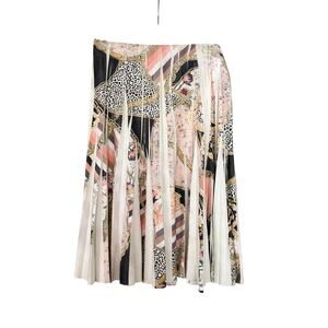 Orly Paris France Ecru Multi Chain Faux Suede Pleated Midi Skirt size 38